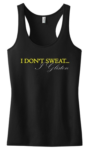I DON'T SWEAT I GLISTEN WORKOUT GYM FITNESS RACER BACK TANK TOP LADIES EXERCISE - Picture 12 of 15