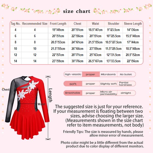 Girls Figure Skating Dress Roller Skater Ballet Dance Dress Gymnastic Leotard - Picture 14 of 43