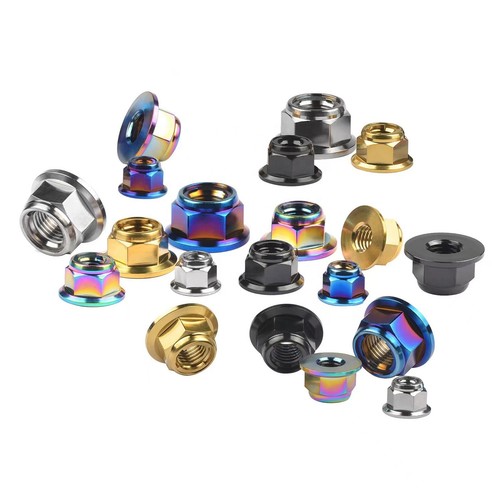 6 Stück Titan Muttern M6 M8 M10 M12 Flansch Sechskant Ti Alu Mutter mit Metallsicherung Grade 5 - Bild 3 von 12