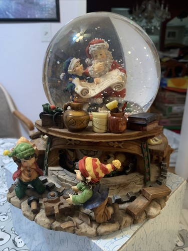 Santa Claus Checking His List w Elf Musical Large Revolving Snow Globe Very Rare - Picture 14 of 24