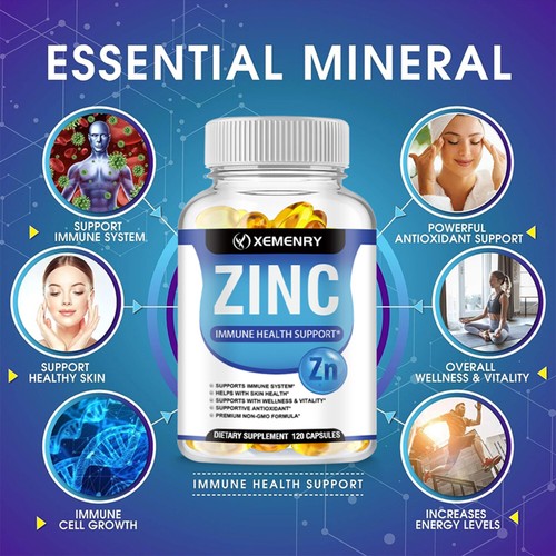 Zinc Capsules 50mg - Advanced Immune System Support, Skin Health, Enhance Energy - Picture 3 of 13