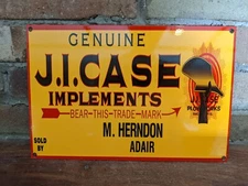 VINTAGE J.I. CASE IMPLEMENTS PORCELAIN FARM MACHINE SIGN 12" X 8"