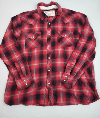 #ad #ad Vintage Sears And Roebuck Western Flannel Shirt Mens XL Red Plaid Pearl Snap $18.00