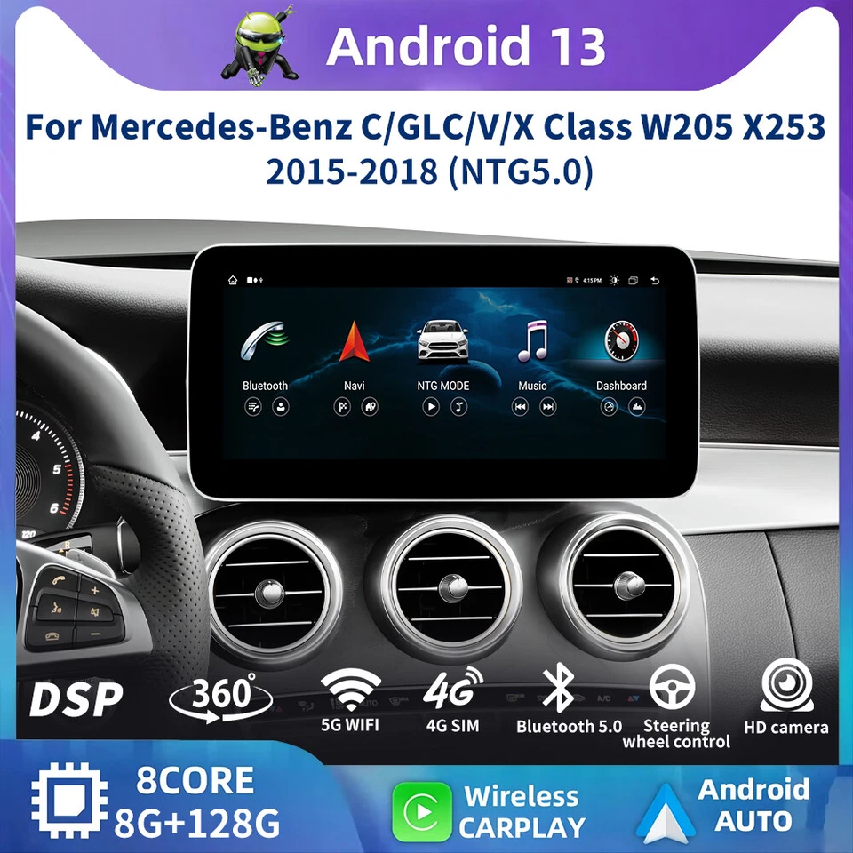 12.3" Android 13 Autoradio CarPlay 128GB Für Mercedes C/GLC/V/X W205 X253 NTG5.0