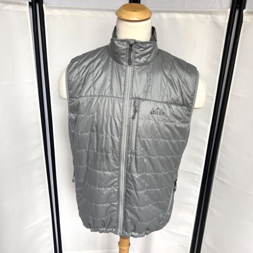 REI Mens XL Puffer Vest Silver-ish Gray Full Zip F4 - Afbeelding 1 van 12