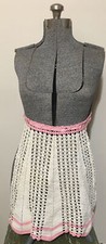 True Vintage1940s Era Beautiful Hand Crocheted Pink and 0ff-White Apron 