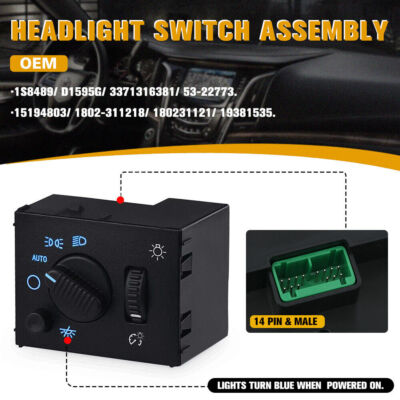 Headlight Dimmer Switch For Chevy Silverado, GMC Sierra, Yukon (2003-2007) - Black, 14-Pin, Knob Style