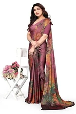 Indian Chiffon Saree With Unstitched Blouse Piece Party Wedding Wear For Women