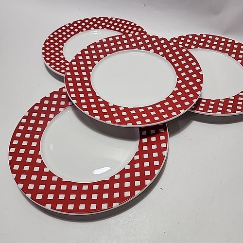 4er Set - Pfaltzgraff Kenna rot Salatteller rot kariert Rankgitter Rand hervorragender Zustand