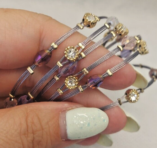 MX Signature Collection 6 Silver Metal Wire Bracelets Rhinestones Crystals NWT - Picture 5 of 7