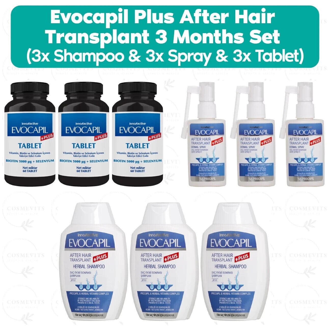 Evocapil After Hair Transplant 3 Monate Set (Bewährt - Effektivstes Kit)