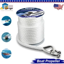 3/8" x 100' Anchor Rope Braided Anchor Line Solid Braid MFP Boat Rope, White
