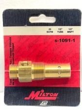 Milton # S1091 Tank Check Valve, 1/2" NPT, 1/2" tube, 20 SCFM, 3/8" Male Comp.