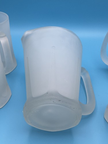 Vintage Indiana Tiara Frosted Glass Pitcher & Beer Steins Thumb Rest Paneled - Picture 6 of 14
