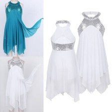 Girls Sequins Criss Cross Back Lyrical Modern Contemporary Dance Dress Dancewear