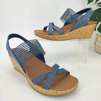 Skechers High Wedge Flip Flops Skechers Women's Beverlee High Blue