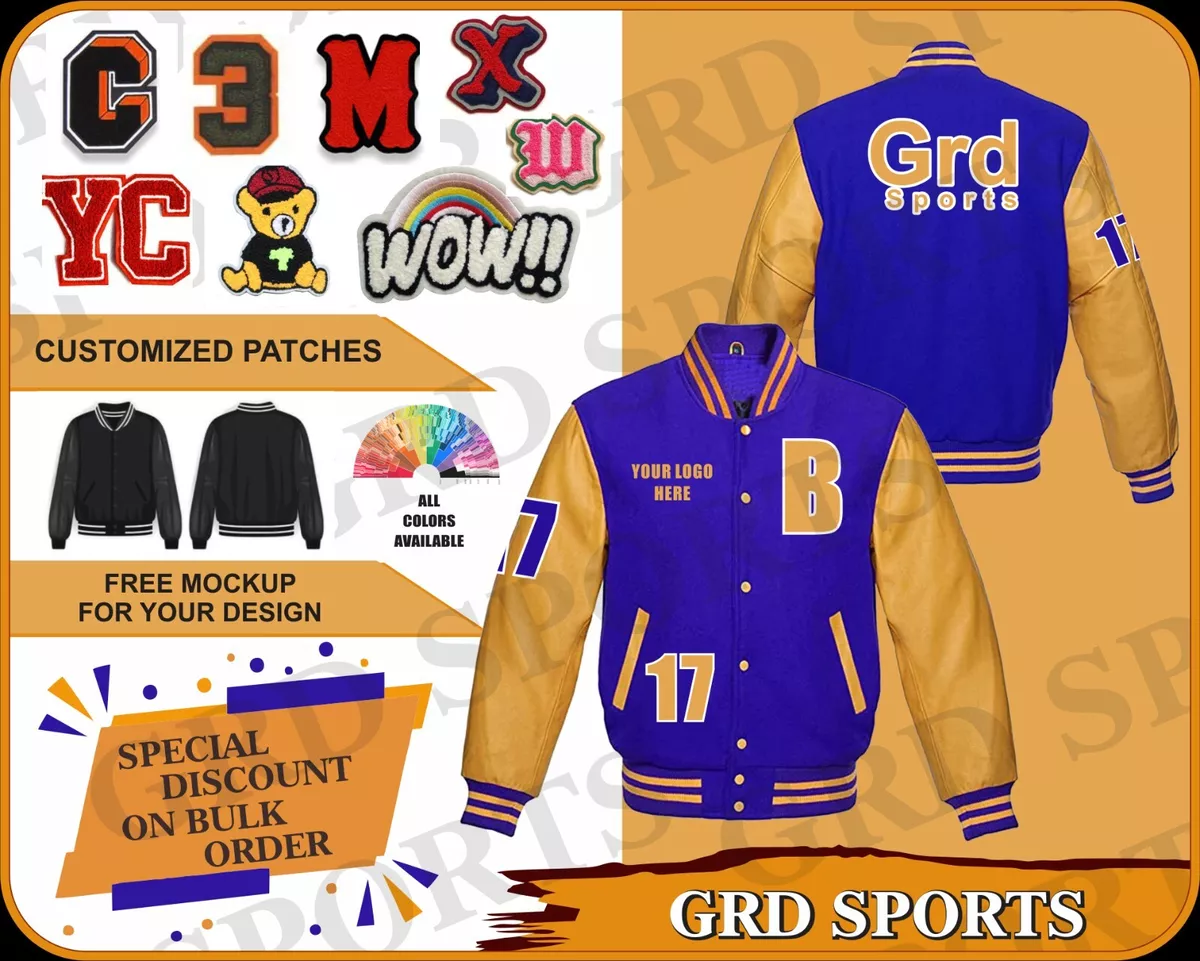 Customize Varsity Letterman Baseball Jacket Custom Embroidery & Chenille  Patches