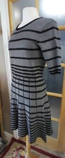 Striped Sweater Dress J Taylor Fit & Flare Gray Black Short Sleeve Sz L Beauty