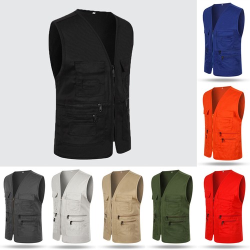 Men Multi Pocket Cargo Vest Waistcoat Fishing Travel Tools Work Clothes Tank Top - Picture 8 of 20