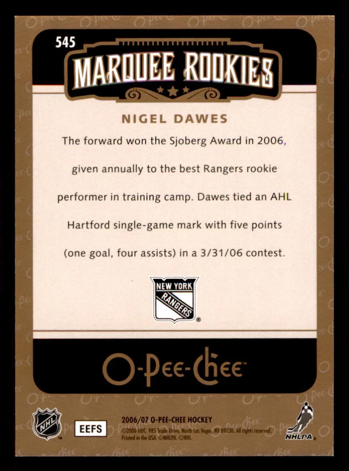 2006-07 O-Pee-Chee #545 Nigel Dawes RC - Image 2 of 2