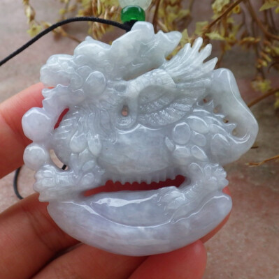 Certified Green Burma A Jade jadeite Pendant Flying Dragon 生意兴隆 607395 AS