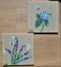 Acrylbilder 2er set natur Blumen auf 20x20 handgemalt