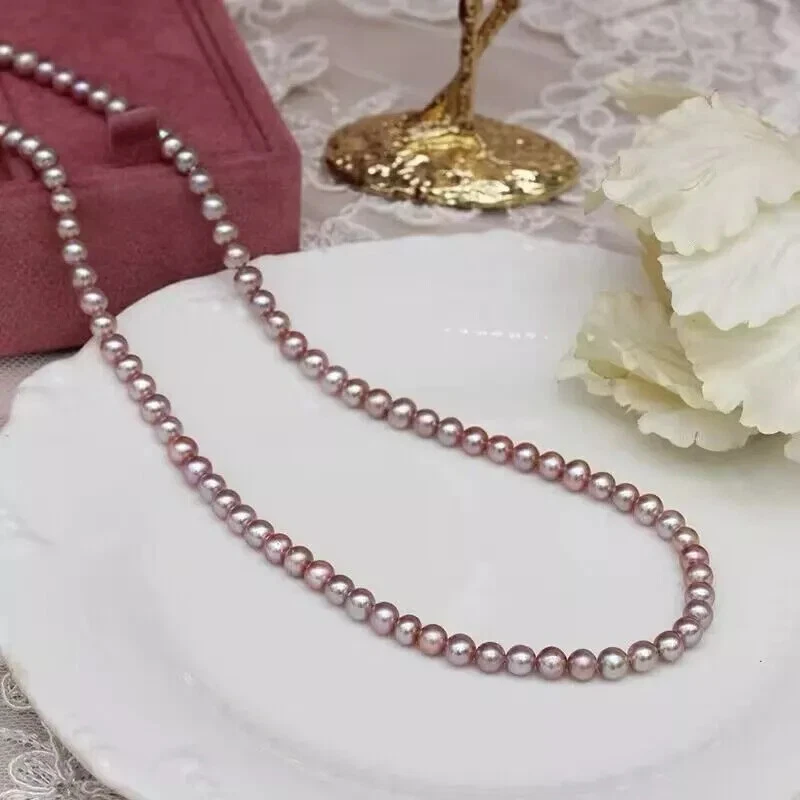 шикарный 5-6 мм Южное море круглый лаванда жемчуг ожерелье 18 дюймов 925s - Изображение 2 из 3