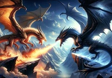 Gold Dragon Battling Black Dragon - A4 Size Borderless Print