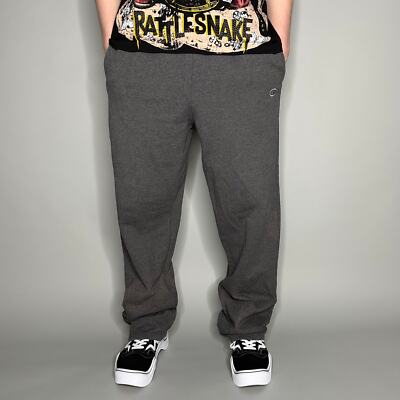Champion Sweatpants Mens L Dark Grey Cotton Baggy Wide Leg Fit