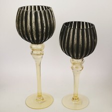 2er Set Kelche Glaskelch Windlicht mit Fuß 30 und 35cm Glas schwarz gold