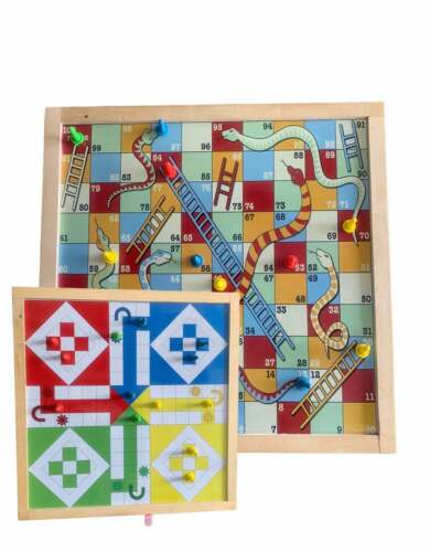 Serpientes Ludo y escalera Juegos de mesa Tablero sólido de madera - Imagen 5 de 7
