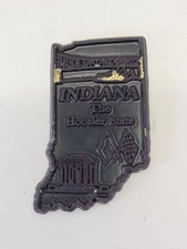 Vintage USA America Souvenir State Shape Magnet Indiana Hoosier Black Gold 2"