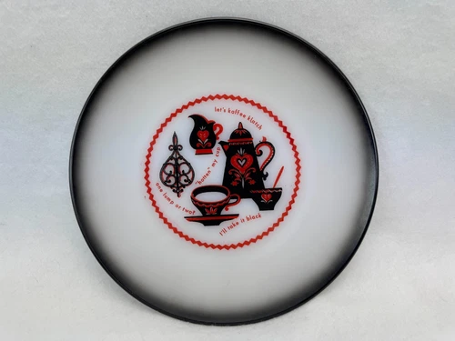 Vintage Federal Milk Glass Kaffee Klatch Coffee Themed Dinner Plate Black Trim