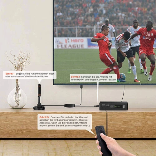 Digital TV DVB-T2 Antenne mit Verstärker HD 4K 1080P TV Zimmerantenne VHF/UHF DE - Bild 6 von 12
