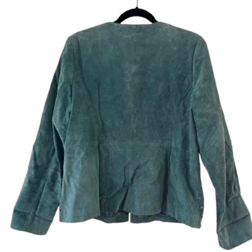 90-е Bradley Bayou бирюзовый замши кожаная куртка бисером спереди размер большой - Изображение 2 из 4