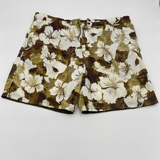Reebok Men's Board Swim Trunks Shorts Brown/Green Floral Pockets Size XL