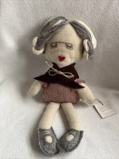 Chicoracao 100% Wool Elderly Old Lady Rag Doll Gray Hair Woven Stuffed Plush X4