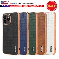 for iPhone 16 Pro Max/16e/15/14/13 Business Crocodile Leather Plating Edge Case