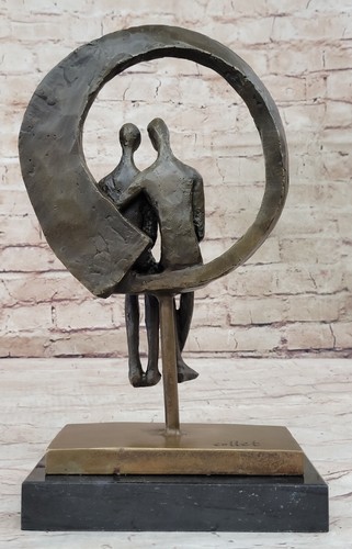 Modern Abstract Couple Bronze Statue Signed Original Artwork Home Decor - Picture 4 of 10