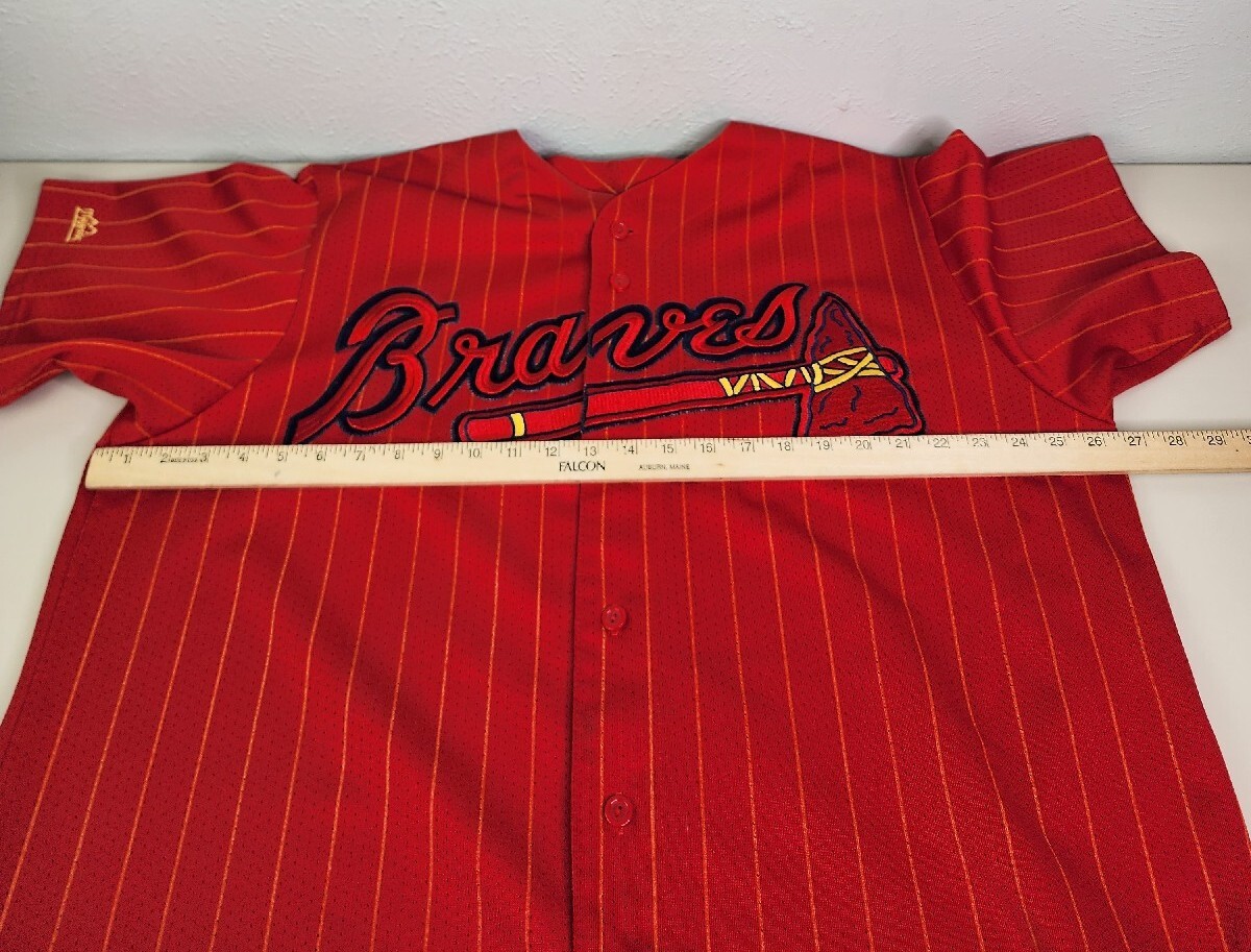 Vintage Majestic Atlanta Braves Pin Stripe Red Jersey