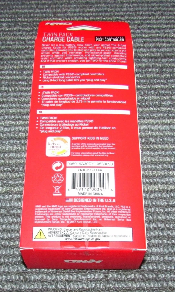 Cable de carga KMD paquete doble 9 pies para Playstation 3 nuevo/envío rápido Foto 2 de 2
