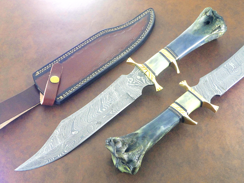 Handmade Unique Twist Petron Damascus 17"Bowie Knife Best For Hunting & Camping