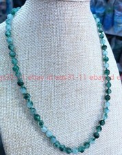 Natural 6mm Spotted Green Jade Round Gemstone Beads Necklace 18"AAA