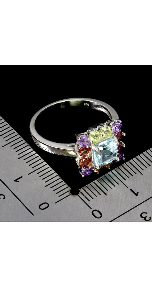 925 Sterling Silber Ring Kissen Topas 6mm Citrin Peridot Edelstein Schmuck - Bild 3 von 4