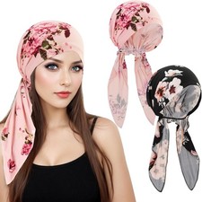 XEPST 2 PCS Chemo Headwear for Women, Pre Tied Chemo Cancer Headscarf Floral Pri