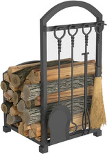 Lizh Metalwork Fireplace Log Holder With Fireplace Tools, Wrought Iron Indoor St