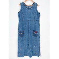 Braxton Studded Denim Vintage Denim Maxi Jumper Dress Size L/XL FLAWED