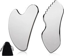2Pcs Stainless Steel Gua Sha Facial Tools, Metal Face Comb Detail Skin Care Tool