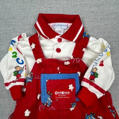 Vintage Y2K OshKosh B Gosh Baby Overalls 2 PC Set 12M Red USA Airplane Dog