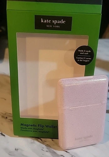 kate spade NY Magnetic Flip Wallet Works with MagSafe Glitter Sparkle Pink NEW!